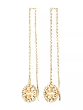 Tory Burch Miller Icon Pavé Threader Earrings in Gold